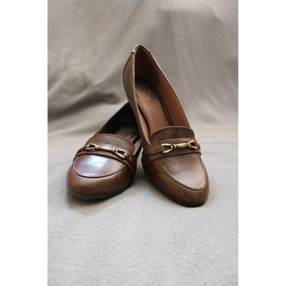 LIFESTRIDE Odele Loafer Pump Women 10M Brown Bit Detail Block Heel Career Shoes